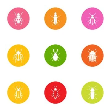 Click beetle icons set, flat style Stock Illustration