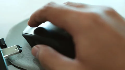 Click black computer mouse on a work desk. Working with a PC or laptop. Stock-Footage 158960983