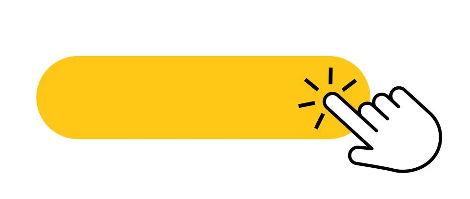 Click blank button with finger icon. Push yellow button mouse cursor. Vector Stock Illustration