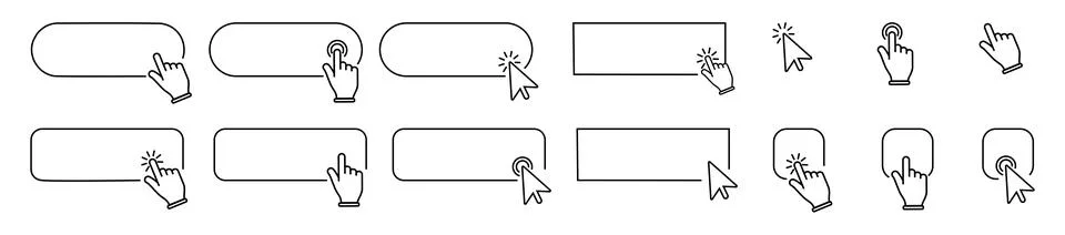 Click Blank Button with pointer clicking. Click cursor set button with hand Illustrazione stock