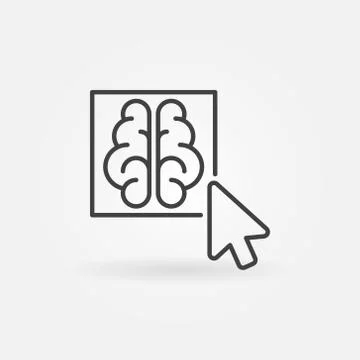 Click on brain button outline icon - vector concept line sign イラスト素材