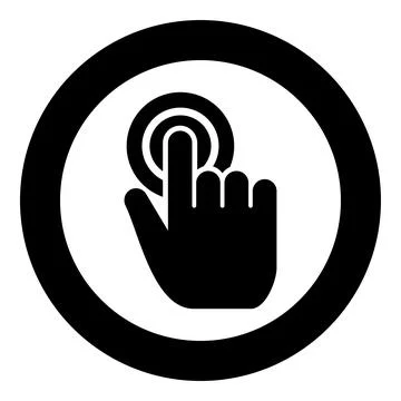 Click on button Hand cursor Touch screen icon in circle round black color vec Stock Illustration