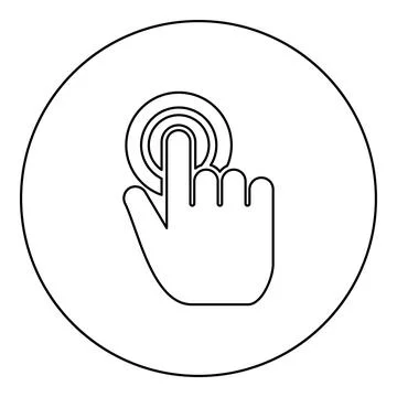 Click on button Hand cursor Touch screen icon in circle round black color vec Stock Illustration