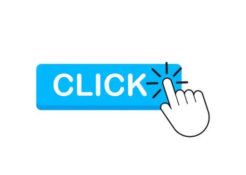 Click button with hand pointer clicking. Vector stock illustration. Illustrazione stock