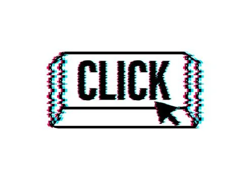 Click button with hand pointer clicking. Glitch icon. Vector stock illustration. Illustrazione stock