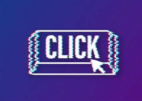 Click button with hand pointer clicking. Glitch icon. Vector stock illustration. イラスト素材