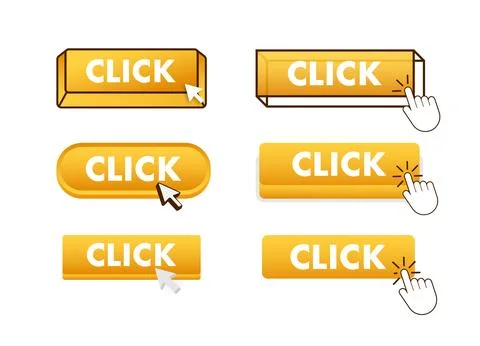 Click Button with pointer clicking. Click web buttons set. User interface 스톡 일러스트