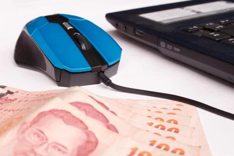 Click computer mouse earn money Stock Photos