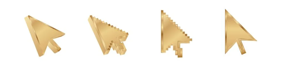Click cursor 3d gold icon. Computer mouse pointer golden arrow Stock Illustration