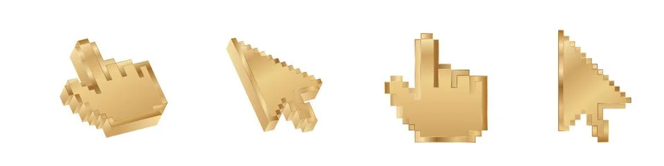 Click cursor 3d gold icon. Computer mouse pointer golden arrow Stock Illustration