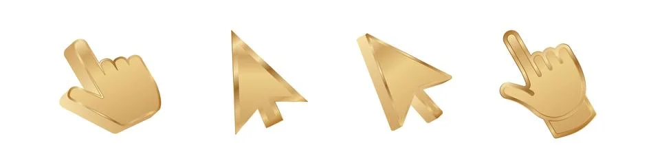 Click cursor 3d gold icon. Computer mouse pointer golden arrow Stock Illustration