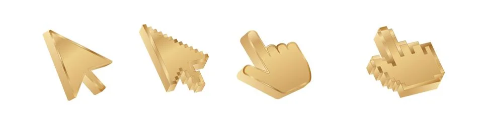 Click cursor 3d gold icon. Computer mouse pointer golden arrow Stock Illustration