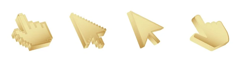 Click cursor 3d gold icon. Computer mouse pointer golden arrow Stock Illustration