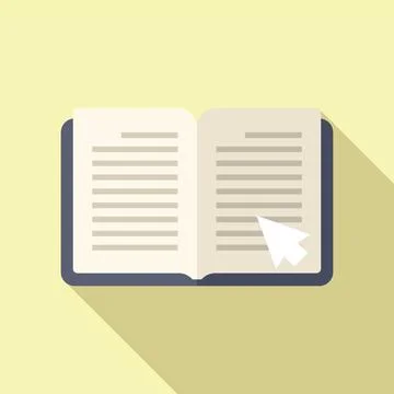 Click on digital book icon flat vector. Online reading Illustrazione stock
