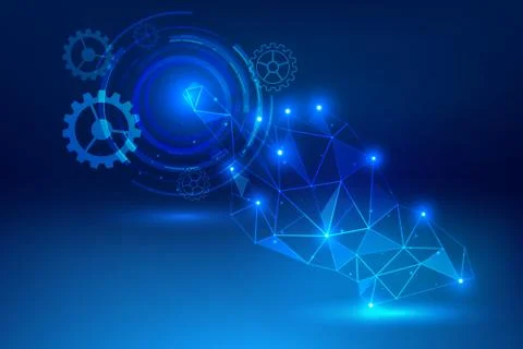 Click hand blue background abstract technology concept.vector,gear Stock-Illustration