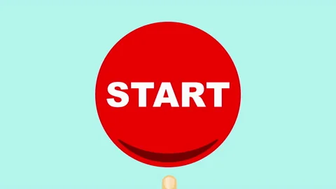 Click hand in flat style. Push start button Stock Footage 151961861