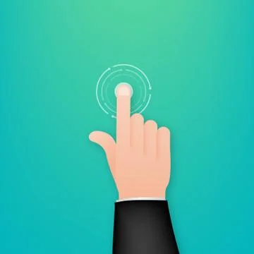 Click hand in flat style. Push touch screen. Hand cursor icon. Finger click icon Illustrazione stock