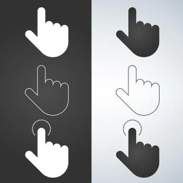 Click hand icon set, click hand icon vector, flat design. White and black ill Stock Illustration