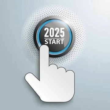 Click Hand Push Button 2025 Start Hand cursor and button with text 2025 St... Stock Photos