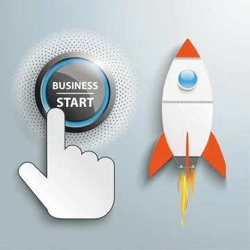 Click Hand Push Button Business Start Rocket Stock Illustration
