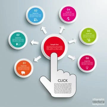 Click hand push buttons 6 consequences Stock Illustration
