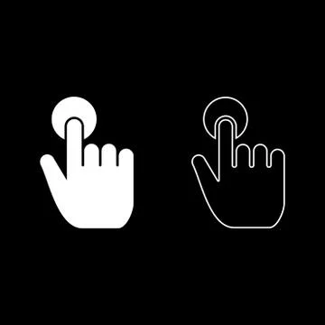 Click hand Touch of hand Finger click on screen surface icon set white color  イラスト素材