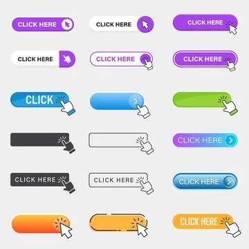 Click here banner icon in flat style. Ecommerce vector illustration on isol.. Illustrazione stock