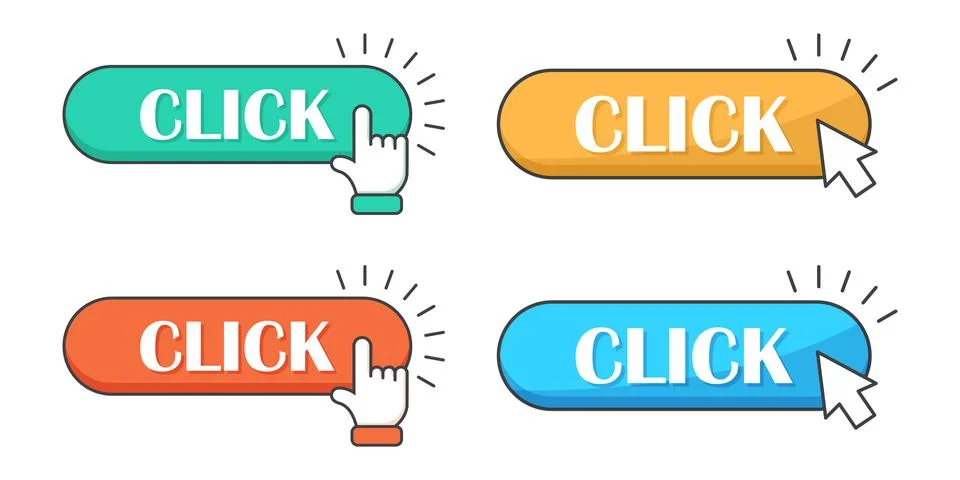 Click here banner icon in flat style. Ecommerce vector illustration on isol.. Stock Illustration