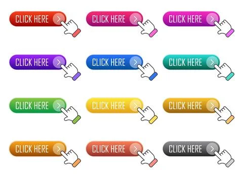 Click here banner icon set collection in flat style. Ecommerce vector illus.. Stock Illustration