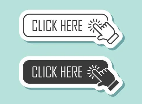 Click here banner sticker icon in flat style. Ecommerce vector illustration.. Stockillustratie