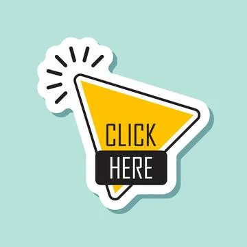 Click here banner sticker icon in flat style. Ecommerce vector illustration.. Stockillustratie