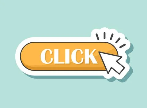 Click here banner sticker icon in flat style. Ecommerce vector illustration.. 스톡 일러스트