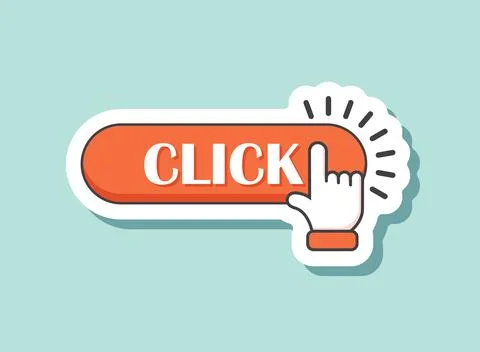 Click here banner sticker icon in flat style. Ecommerce vector illustration.. Stockillustratie