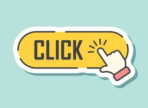 Click here banner sticker icon in flat style. Ecommerce vector illustration.. 스톡 일러스트