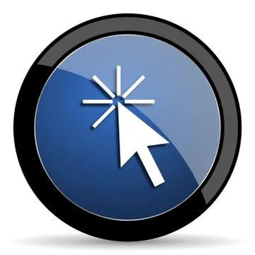 Click here blue circle glossy web icon on white background, round button for  Stock Illustration