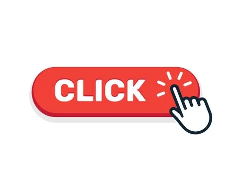 Click here button with hand icon. Vector click web sign cursor symbol. Button Stock Illustration