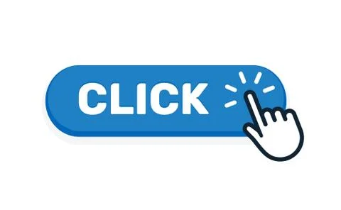 Click here button with hand icon. Vector click web sign cursor symbol. Button Illustrazione stock