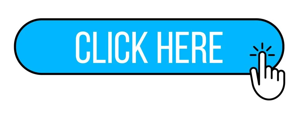 Click here button with hand icon. Ilustração Stock