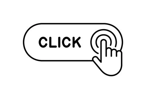 Click here button with hand icon Stock Illustration