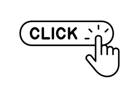 Click here button with hand icon Stock Illustration