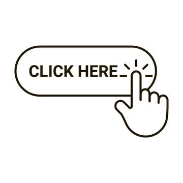 Click here button with hand pointer clicking, editable outline icon. Cursor s Stock Illustration