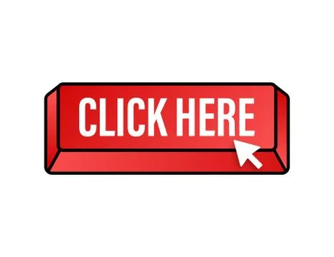 Click here button with hand pointer clicking. Vector stock illustration. Stock Illustration