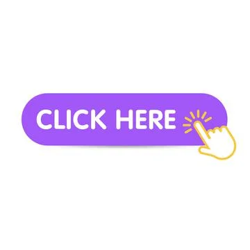 Click here button with hand pointer clicking. Click here banner. Vector Stock Illustration