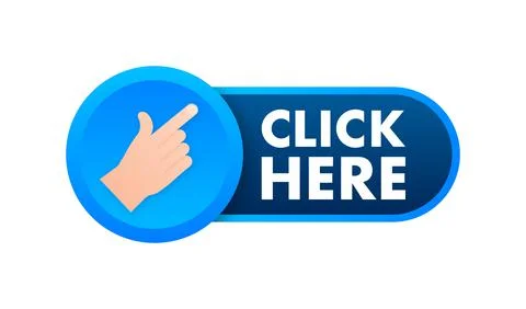 Click here button with hand pointer clicking. Vector stock illustration. 스톡 일러스트