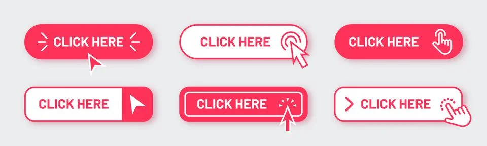 Click here button. Order now shop link. Mouse web for finger tap. Infographic 스톡 일러스트