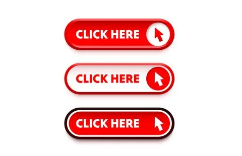 Click here button set, link mouse click. Vector illustration Illustrazione stock