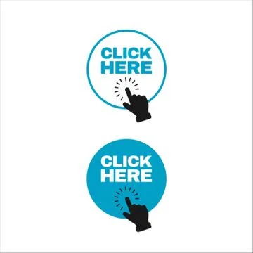 Click here button vector. symbol of hand pointer clicking click here logo ico Stock Illustration