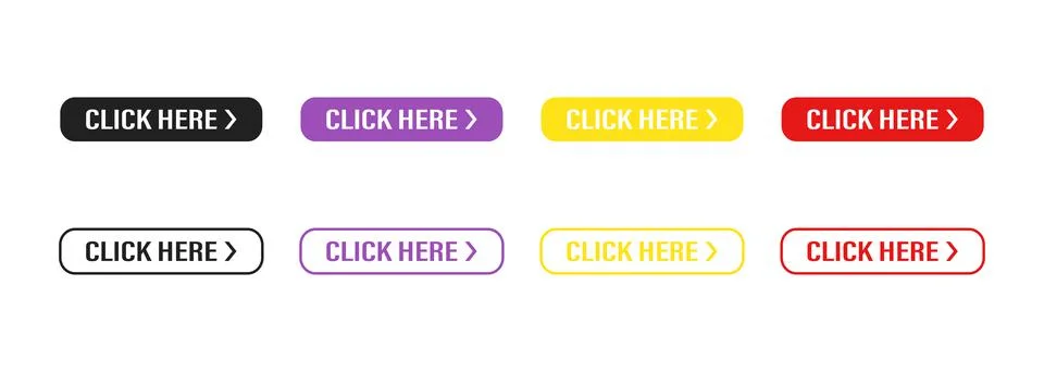 Click here button on white background. Set of buttons . for website design.   Stock Illustration