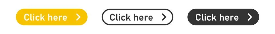 Click here button. Yellow banner icon. Web buy line symbol in vector flat Stock Illustration