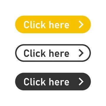 Click here button. Yellow banner icon. Web buy line symbol in vector flat Stock Illustration